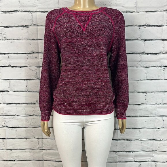 NWT Cotton Country Sweatshirt Womens Pink Silver Metallic Thread Long Sl… - Picture 1 of 7